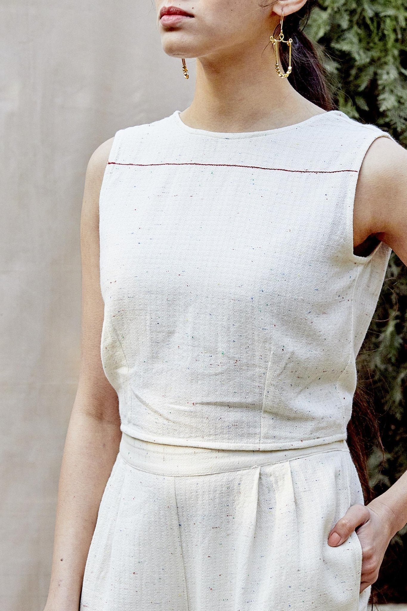 White Cotton Neps Back Tie Top - The Indian Cause