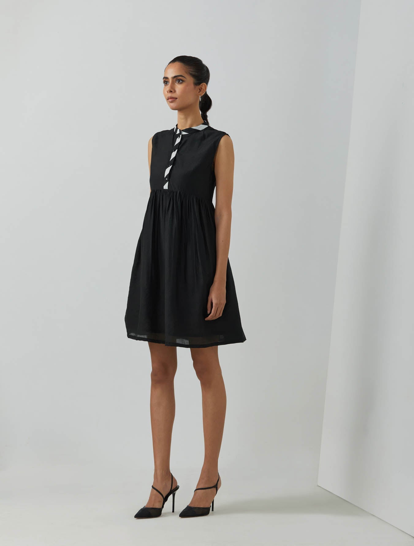 Black Chanderi Amore Placket Short Dress - The Indian Cause