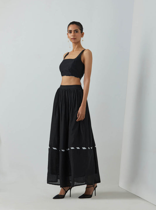 Black Chanderi Zade Bralette With Full Length Skirt (Set Of 2) - The Indian Cause