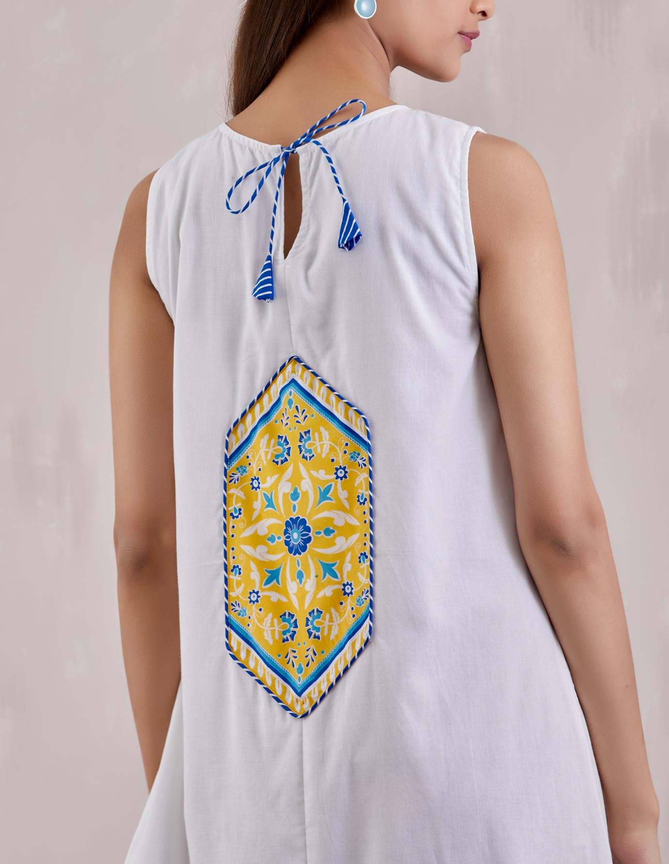 White Blue Printed long Dress - The Indian Cause