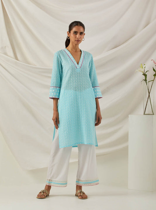 Blue Chikankari Kali Short Kurta - The Indian Cause
