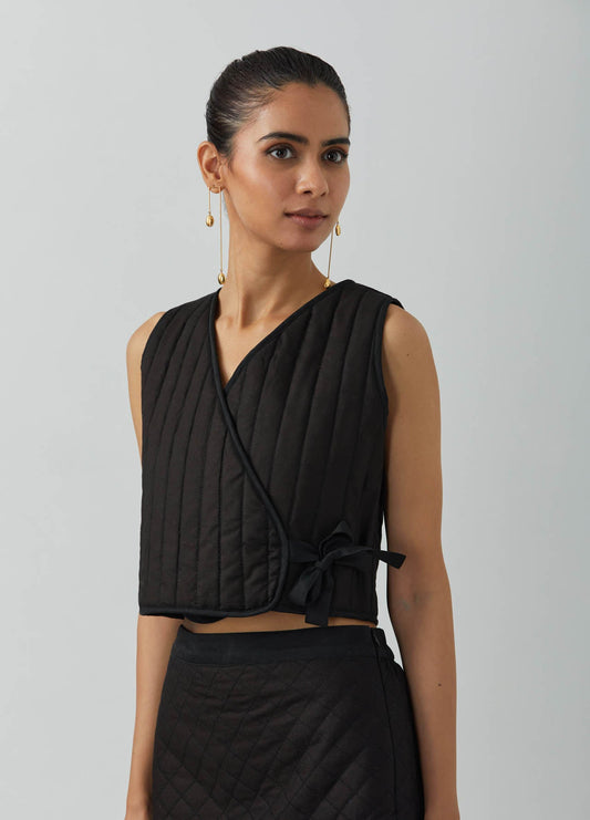 Black Cotton Panoply Overlapped Jacket With Quilted Skirt (Set Of 2) - The Indian Cause