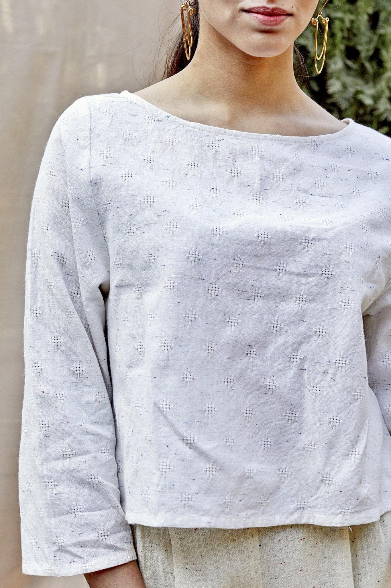 White Cotton Neps Relaxed Top - The Indian Cause