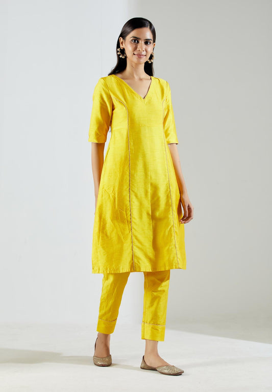 Yellow Markab Kurta Dress with Pant (Set of 2) - The Indian Cause