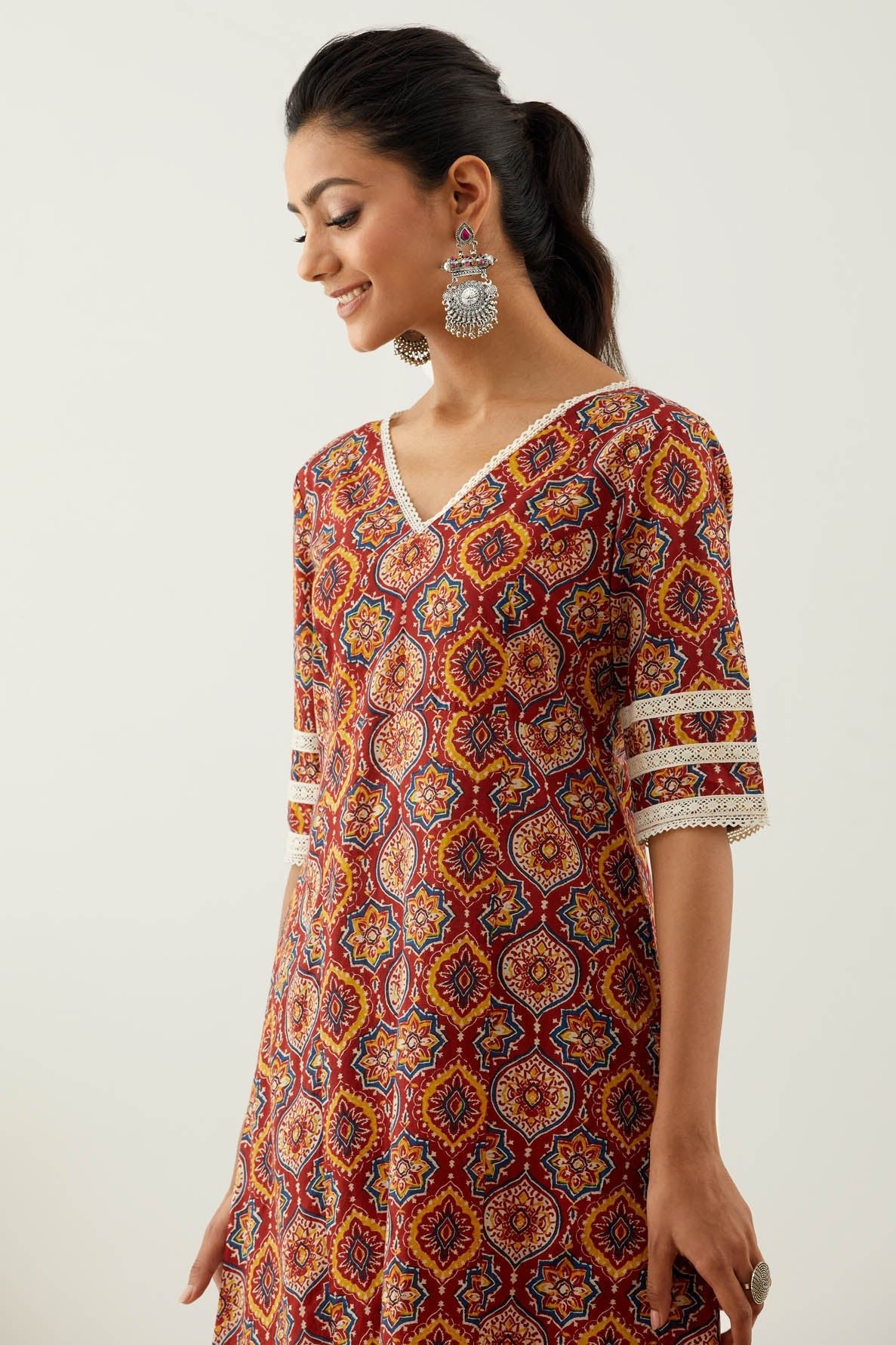 Red Cotton Printed Markab Kurta - The Indian Cause
