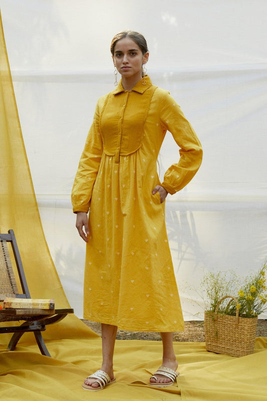 Cotton dobby dress with yoke - The Indian Cause