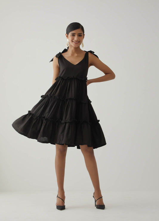 Black Tiered Short Dress - The Indian Cause