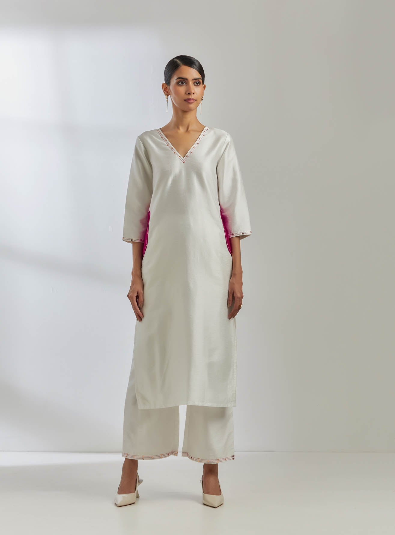 White Raw Silk Mira Kurta - The Indian Cause