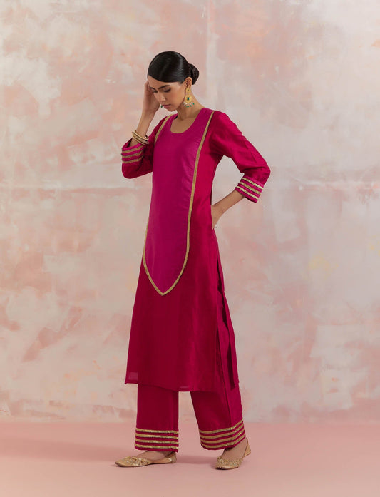 Red/Pink Rooh-E-Dari Kurta With Pant (Set Of 2) - The Indian Cause