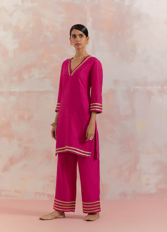 Pink Kali Short Kurta With Pant (Set Of 2) - The Indian Cause