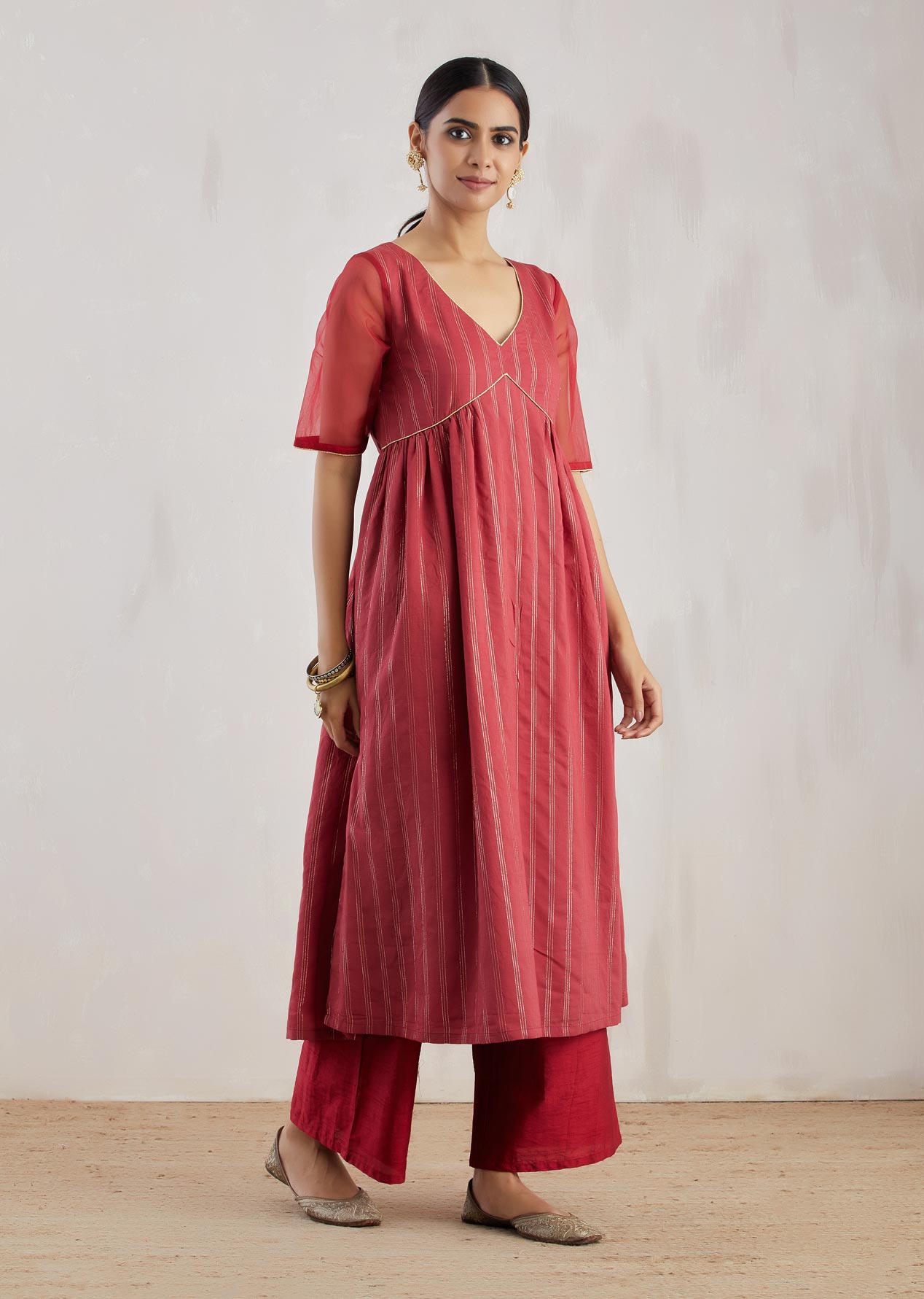 Red Meissa Kurta with Pant (Set of 2) - The Indian Cause