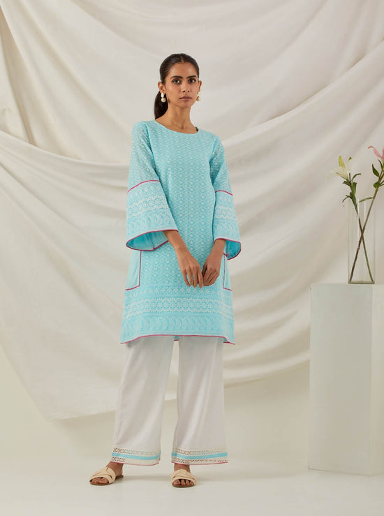 Blue Chikankari Pak Wide Arm Kurta - The Indian Cause