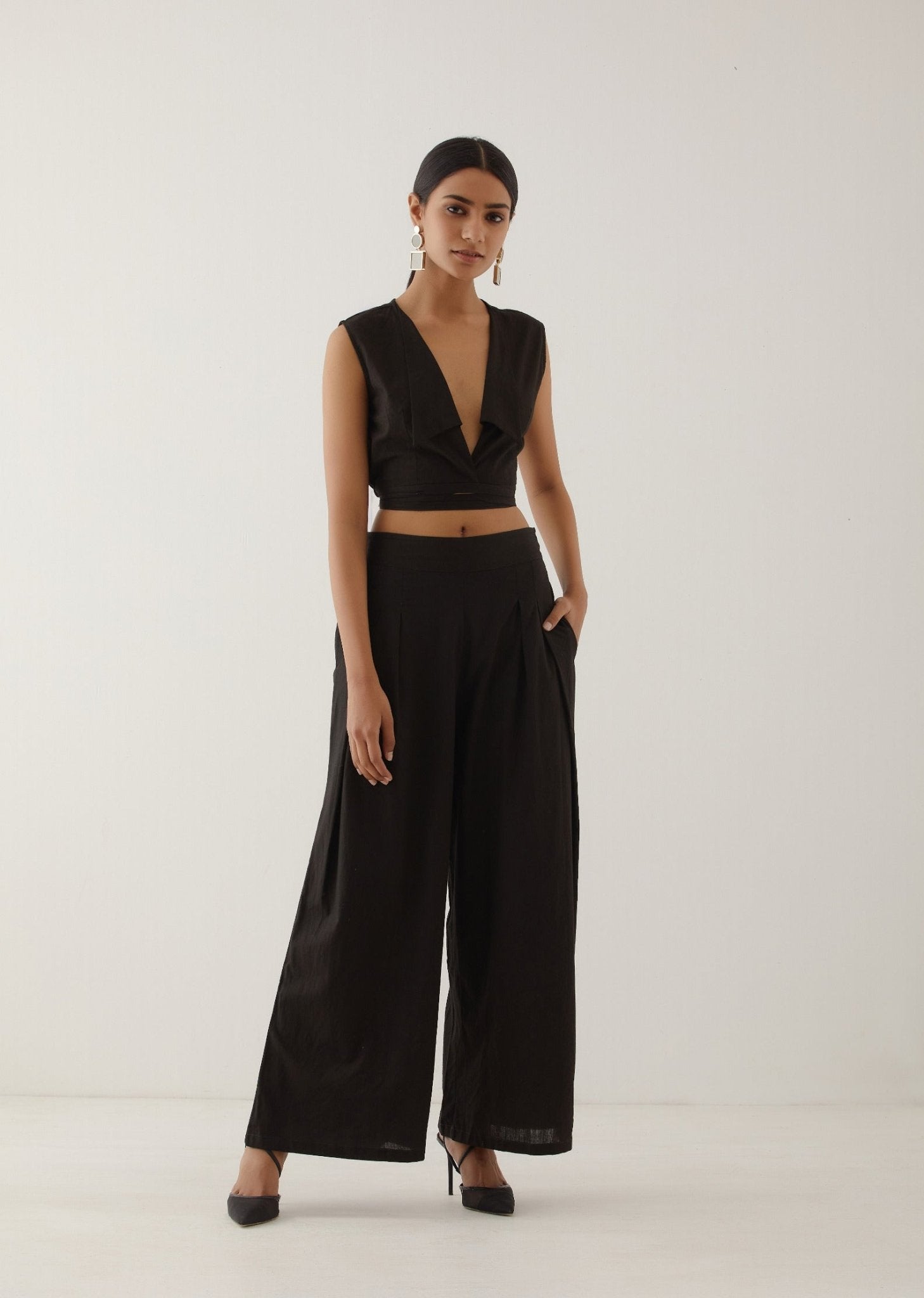 Black Collared Crop Top - The Indian Cause