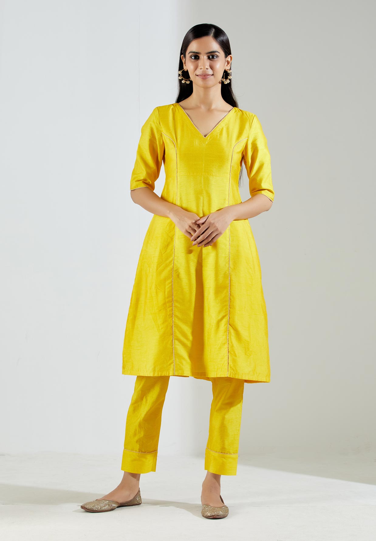 Yellow Markab Kurta Dress with Pant and dupatta (Set of 3) - The Indian Cause