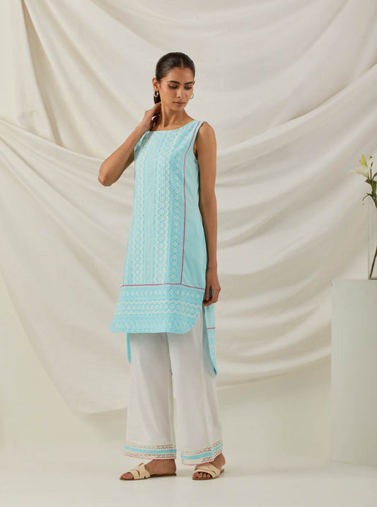 Blue Chikankari Afroza High Low Kurta - The Indian Cause