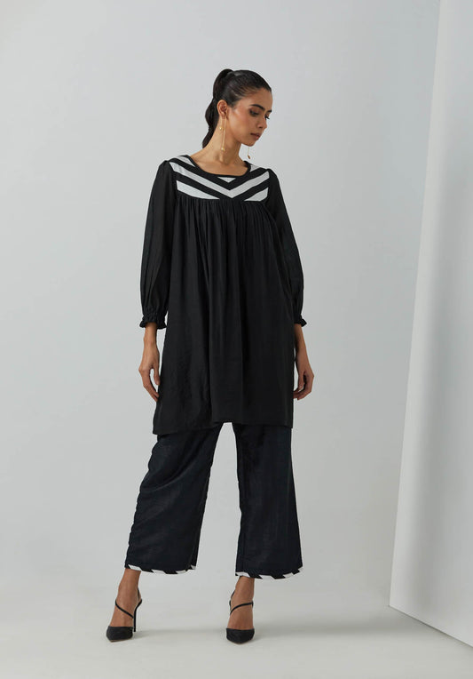 Black Chanderi Gulnar Gathered Tunic - The Indian Cause