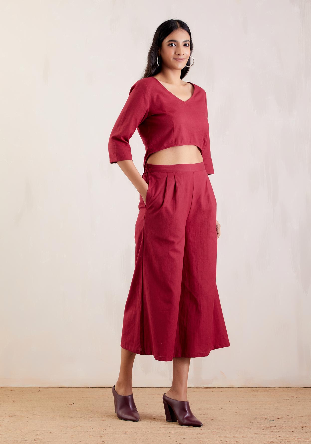 Red Cotton High Low Crop Top - The Indian Cause