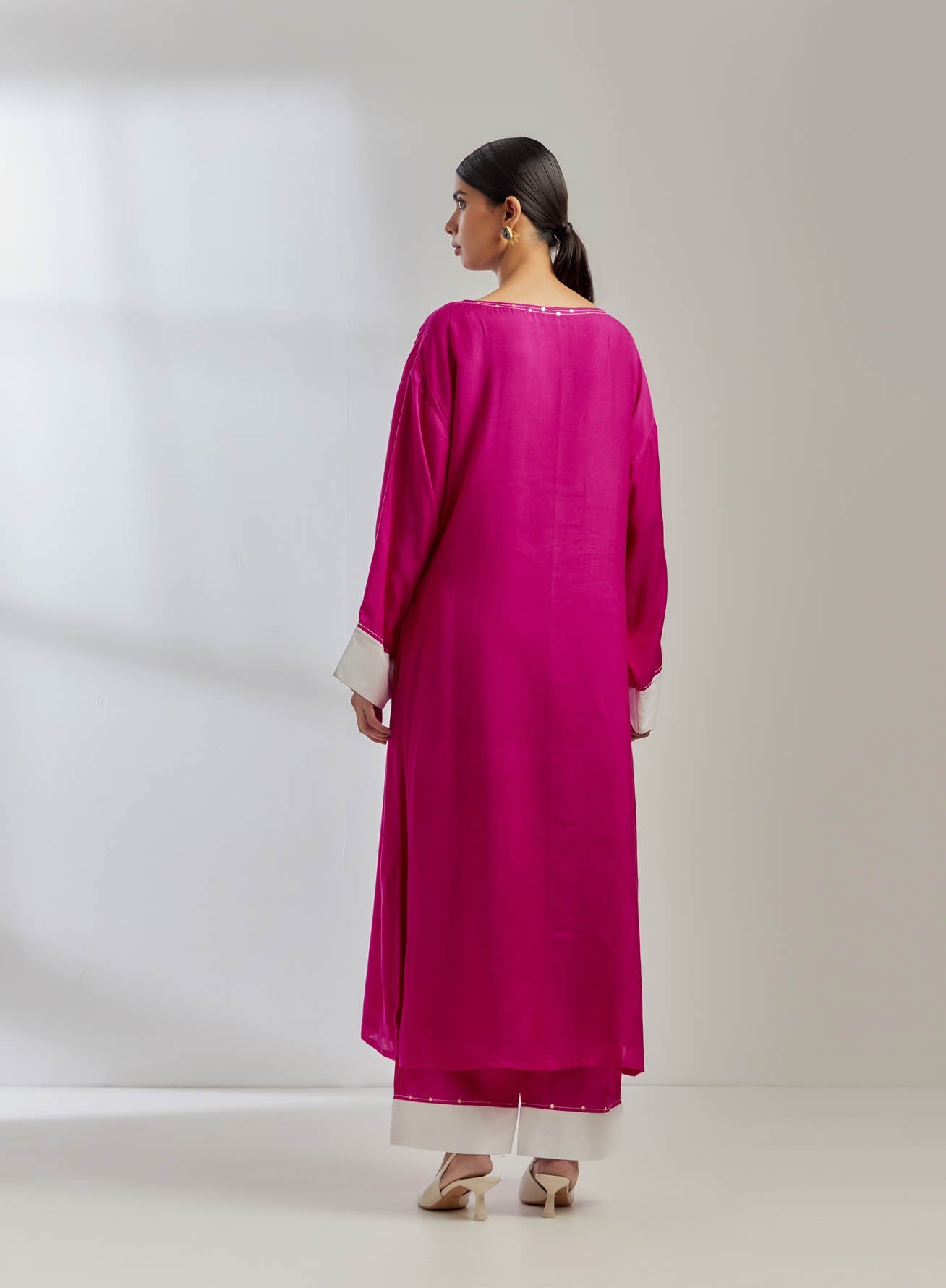 Pink Silk Kaftan Kurta With Palazzo (Set Of 2) - The Indian Cause