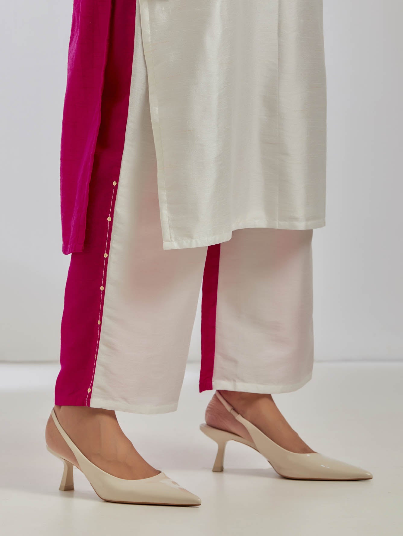 White/Pink Raw Silk Half And Half Kurta And Palazzo (Set Of 2) - The Indian Cause