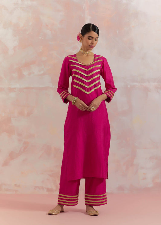 Pink Rooh Kurta With Pant (Set Of 2) - The Indian Cause