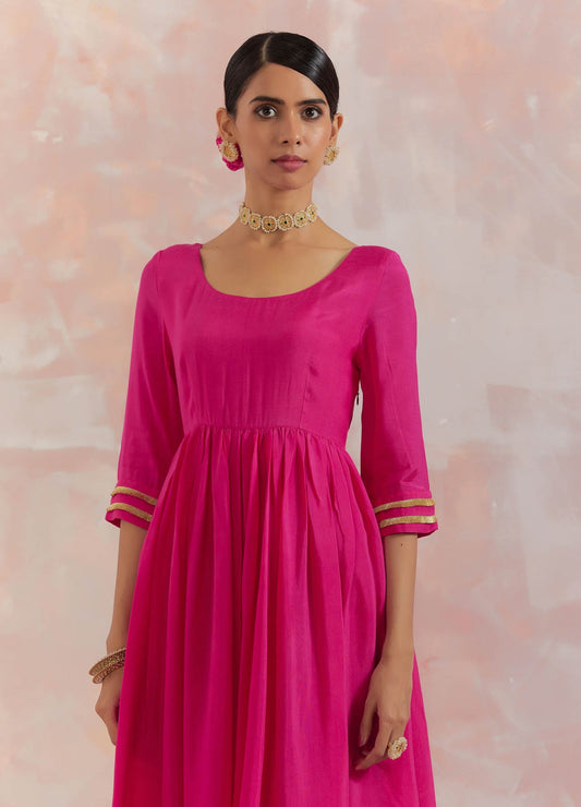 Pink Afreen Gathered Anarkali Kurta - The Indian Cause