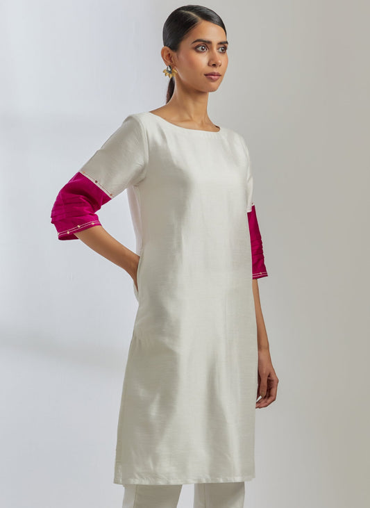 White Raw Silk Jenifer Kurta - The Indian Cause