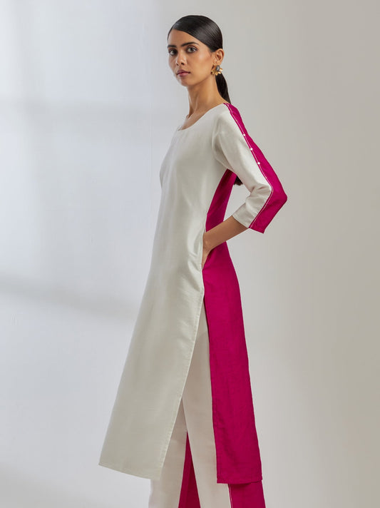 White/Pink Raw Silk Half And Half Kurta - The Indian Cause