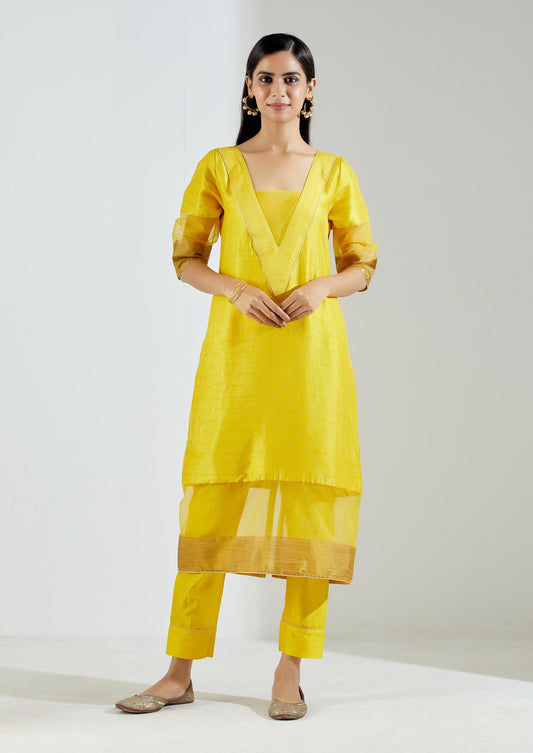 Yellow Vega kurta with Pant (Set of 2) - The Indian Cause