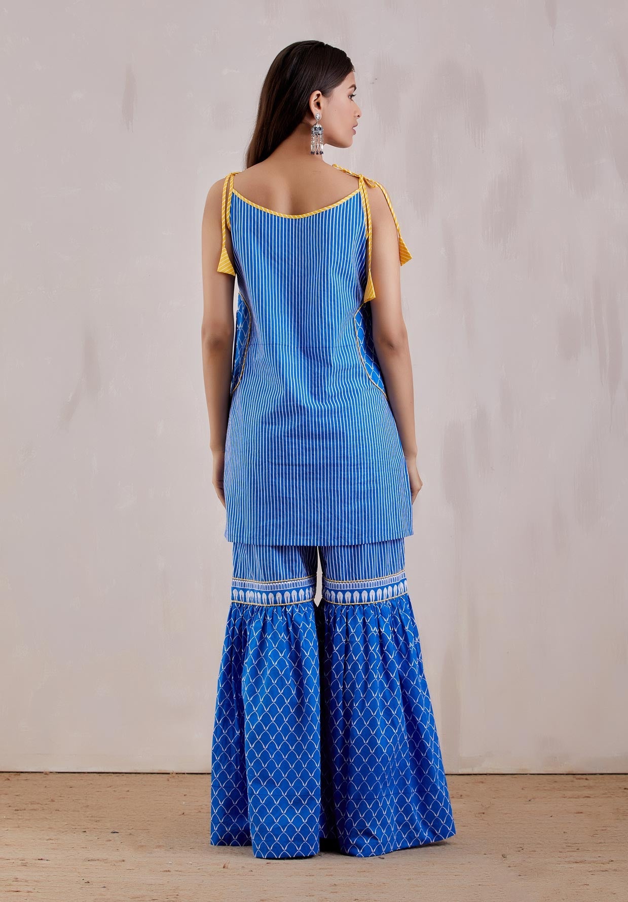 Blue Cotton Printed Strappy Kurta with Sharara (Set of 2) - The Indian Cause