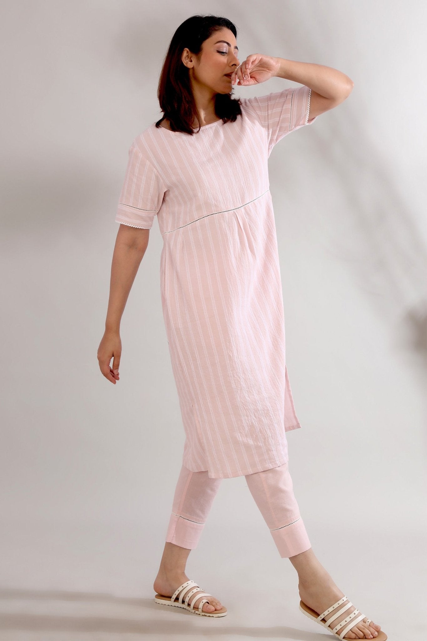 Eva Peach Kurta With Pant (Set of 2) - The Indian Cause