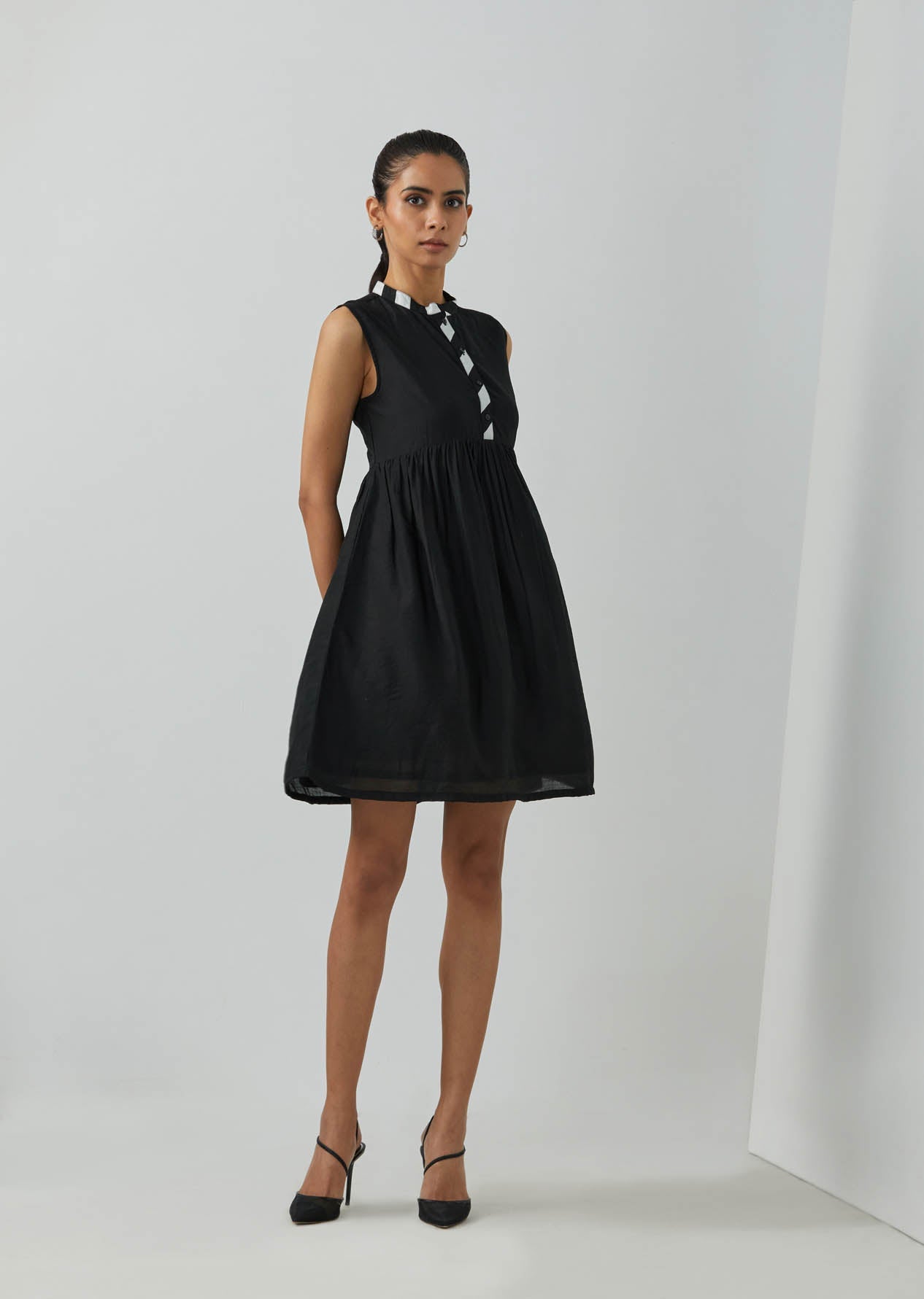 Black Chanderi Amore Placket Short Dress - The Indian Cause