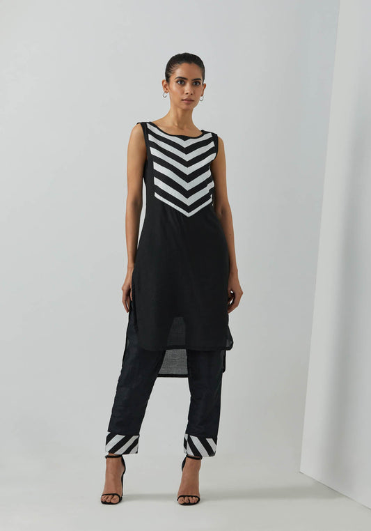 Black Chanderi High Low Mehraab Kurta - The Indian Cause