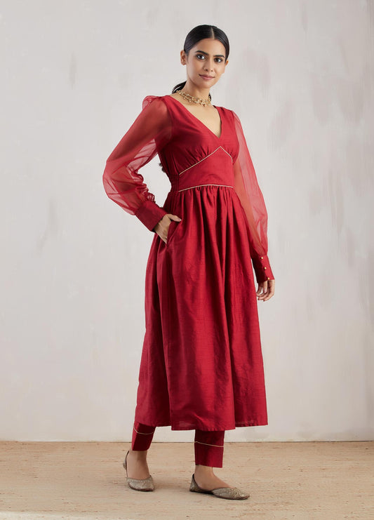 Red Electra Kurta with Pant (Set of 2) - The Indian Cause