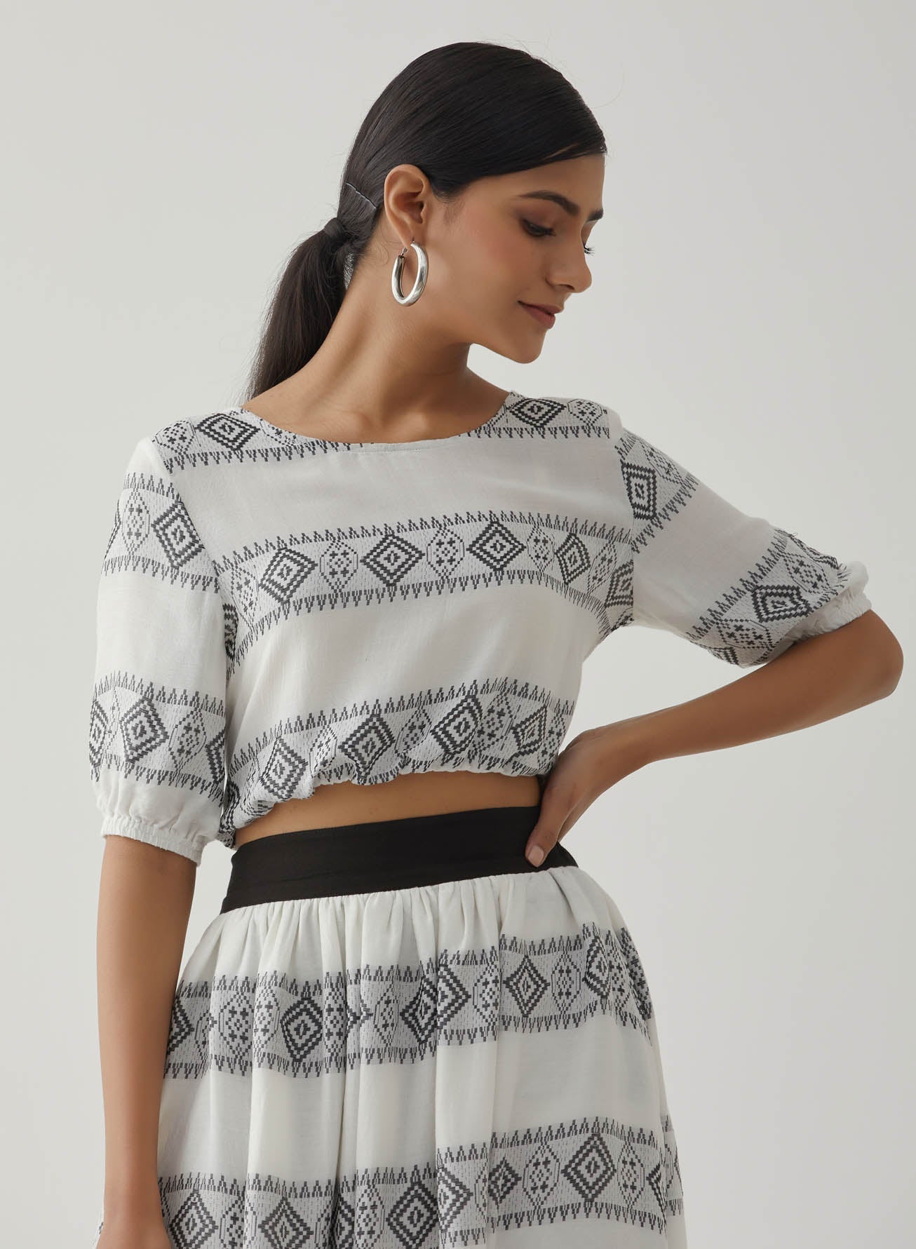 White/Black Crop Top Skirt Set - The Indian Cause