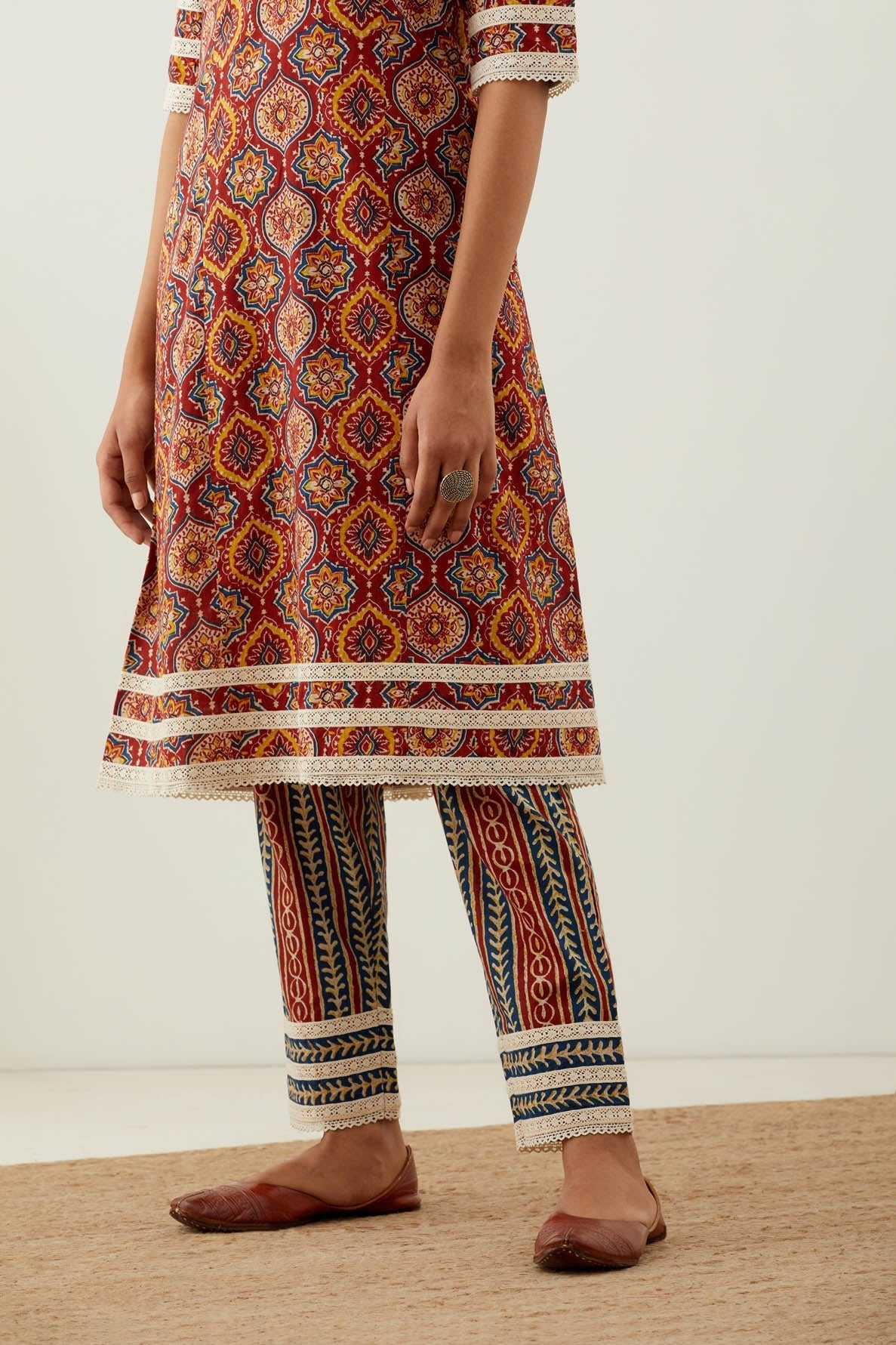 Red Cotton Printed Markab Kurta - The Indian Cause