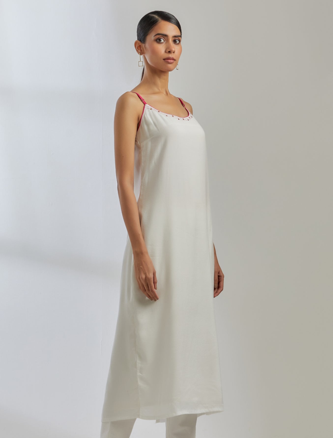 White Silk Strappy Kurta Dress - The Indian Cause