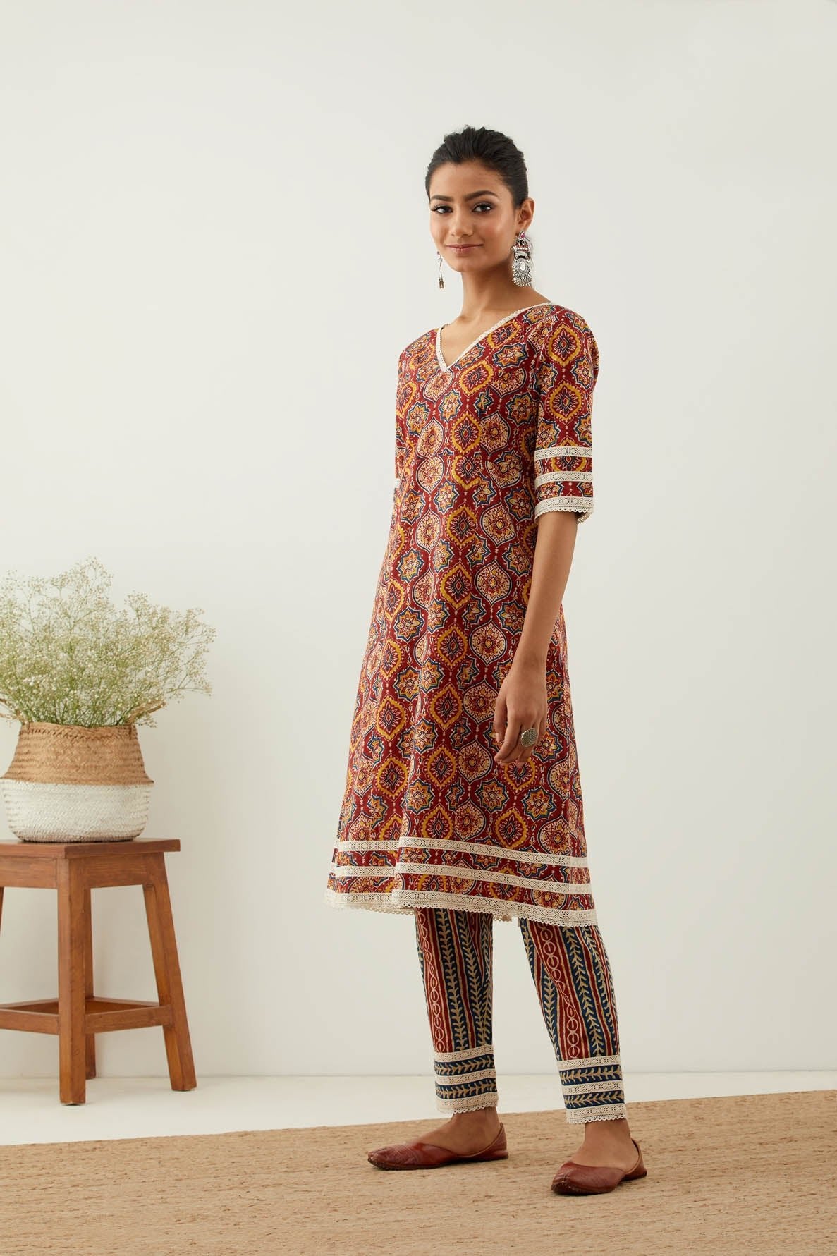 Red Cotton Printed Markab Kurta - The Indian Cause