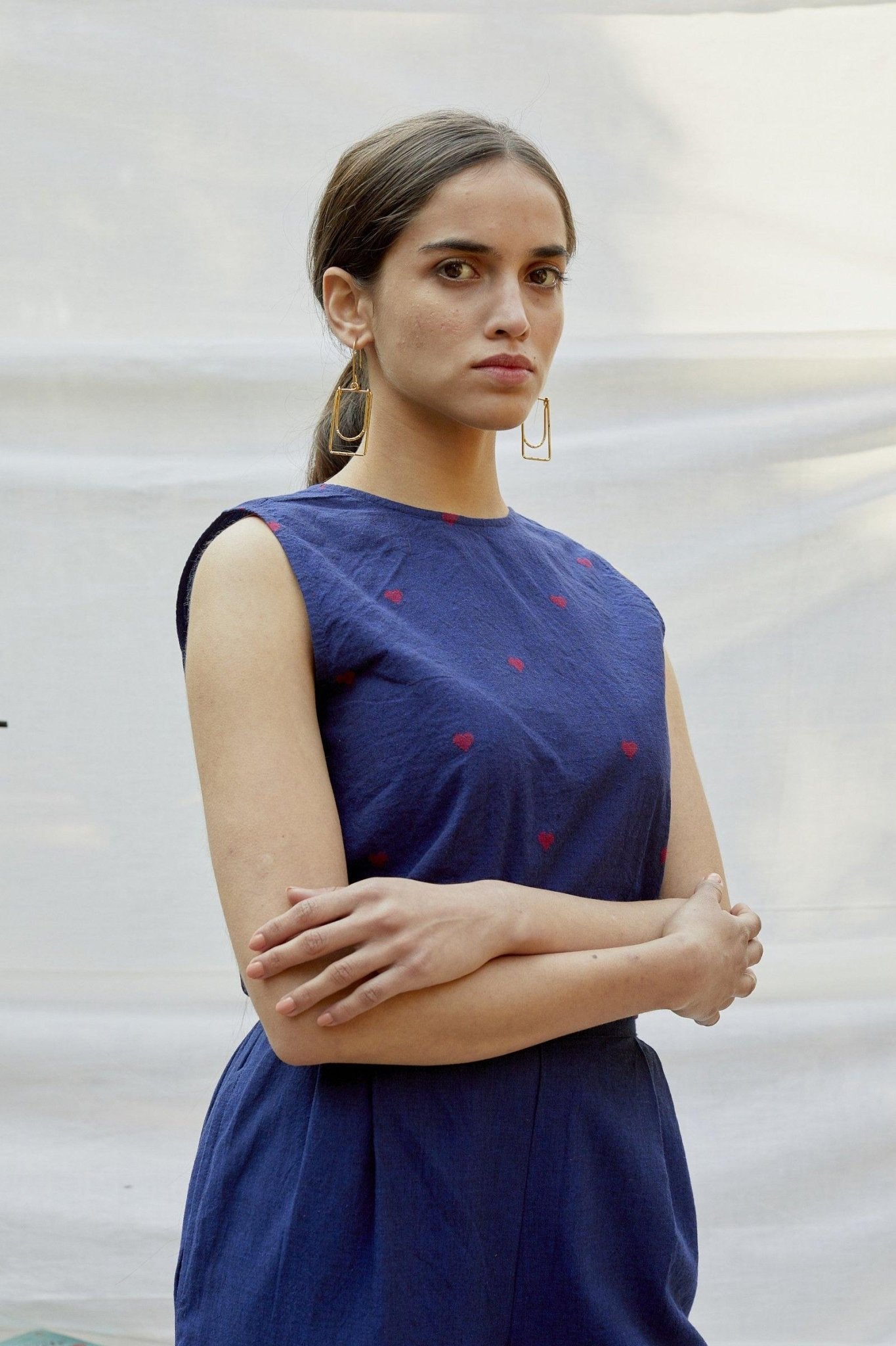 Blue Red Cotton Dobby Back Tie Top - The Indian Cause