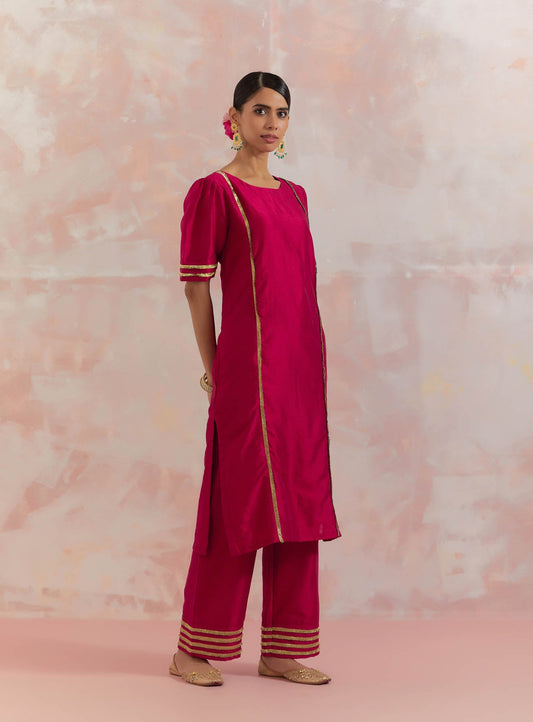 Red Rukbat Kurta With Pant (Set Of 2) - The Indian Cause