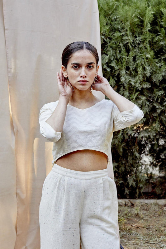 White Cotton Cutwork High Low Crop Top - The Indian Cause