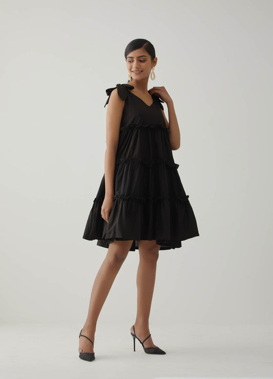 Black Tiered Short Dress - The Indian Cause