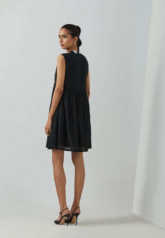 Black Chanderi Amore Placket Short Dress - The Indian Cause