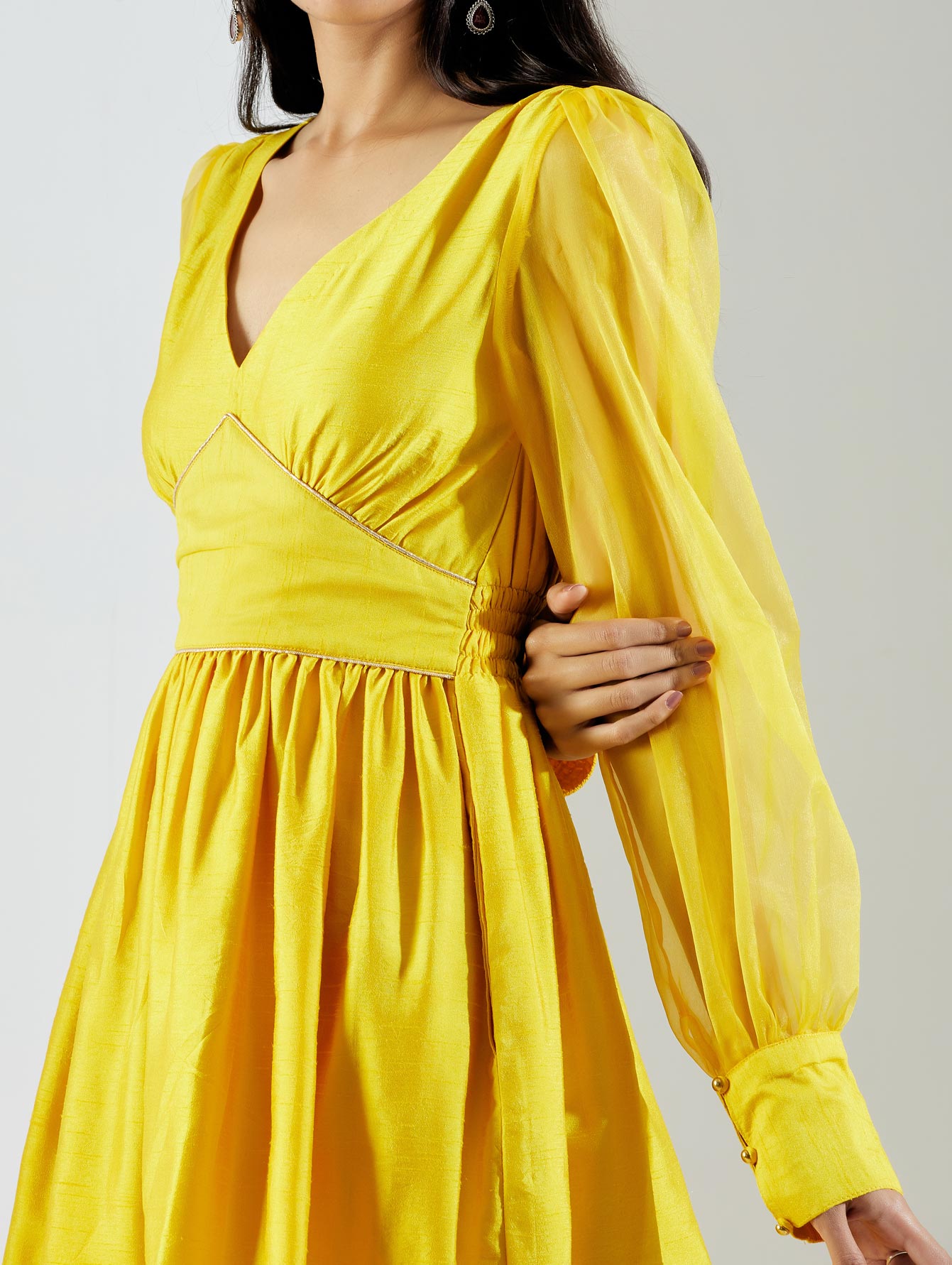 Yellow Electra Kurta Dress with Pant (Set of 2) - The Indian Cause