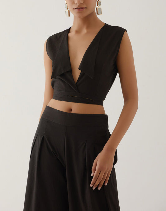 Black Collared Crop Top - The Indian Cause