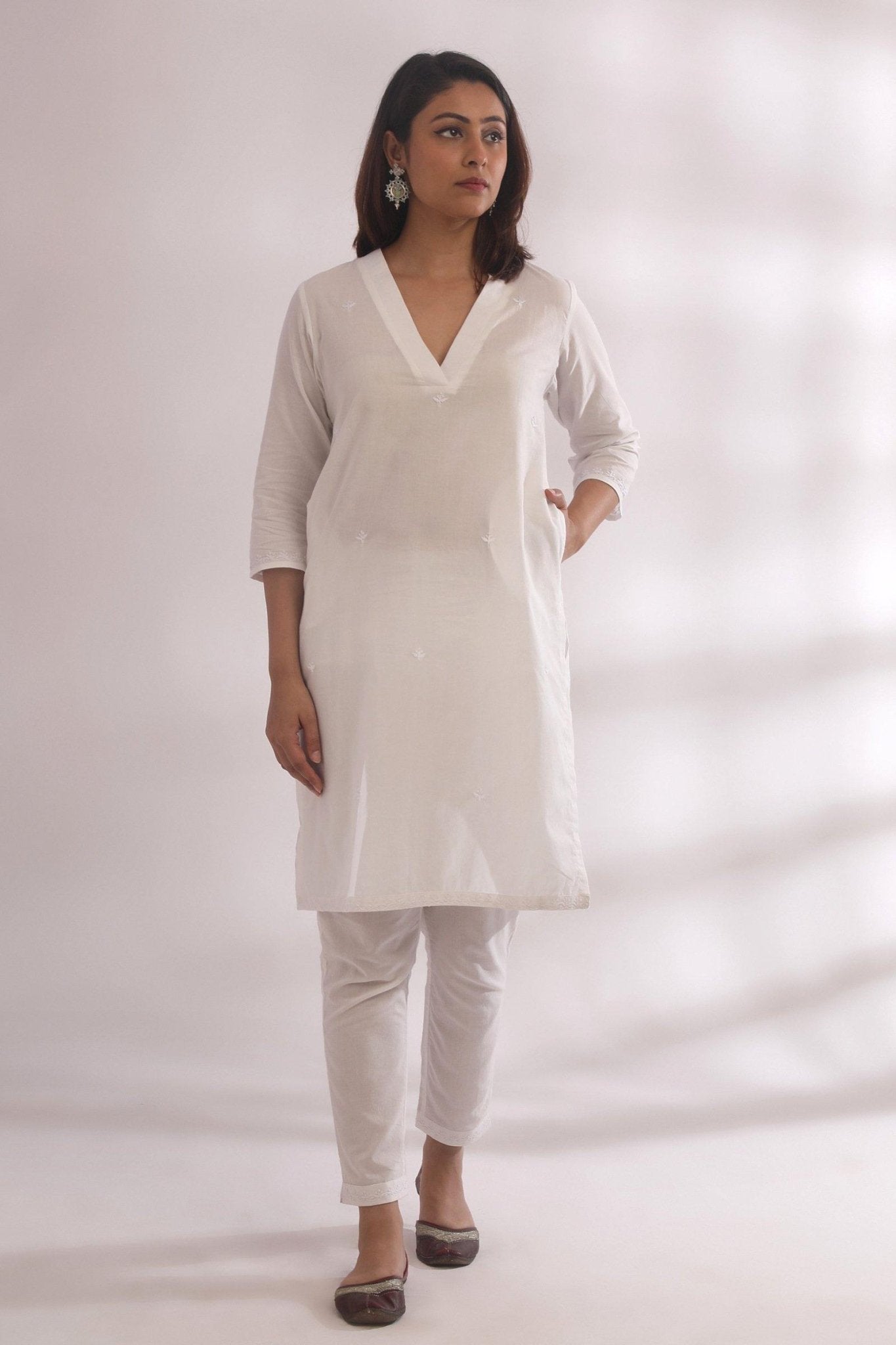 Kali White Chikankari Short Kurta - The Indian Cause