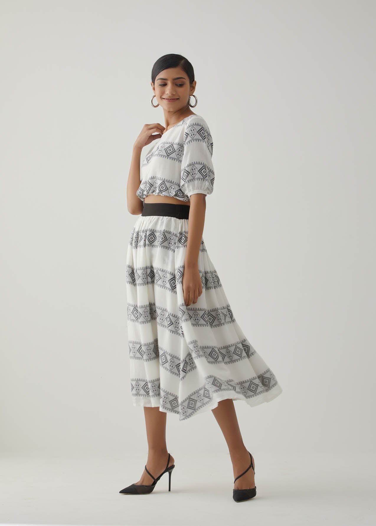 White/Black Crop Top Skirt Set - The Indian Cause