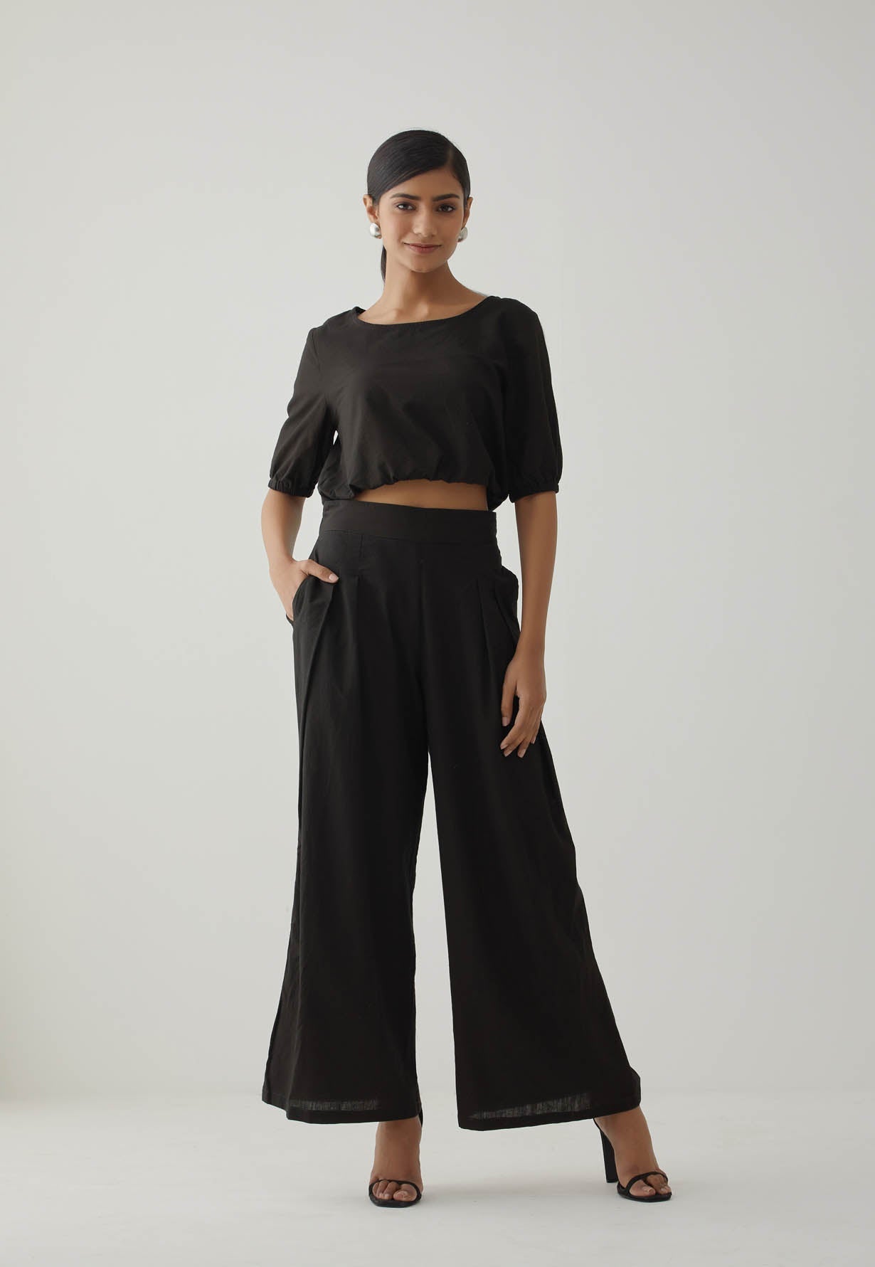 Black Crop Top Co-Ord Set - The Indian Cause