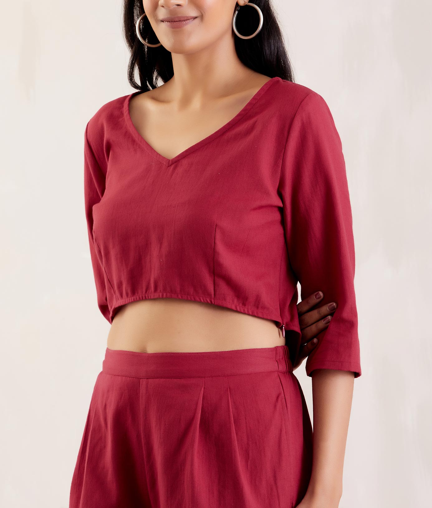 Red Cotton High Low Crop Top - The Indian Cause