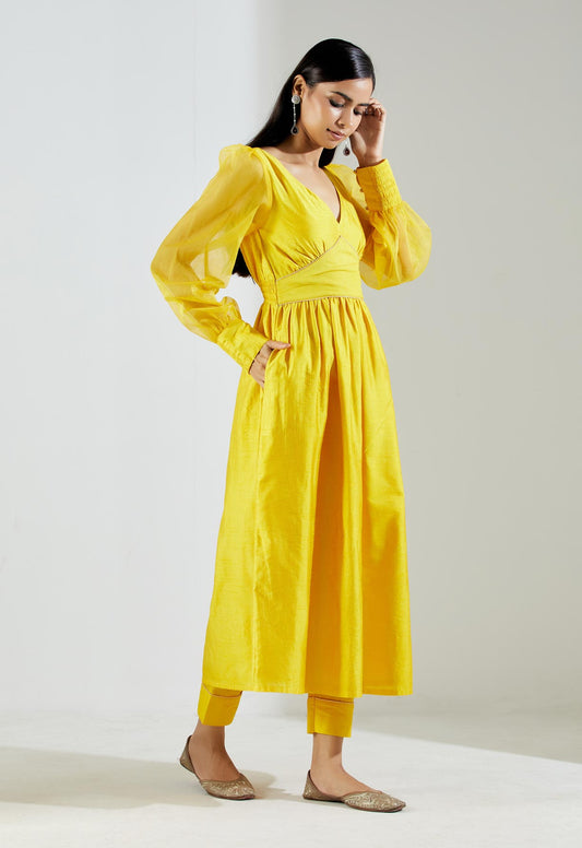 Yellow Electra Kurta Dress with Pant (Set of 2) - The Indian Cause